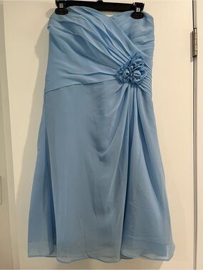 Alfred Angelo Sky Blue Strapless Chiffon Dress with Rosette Size 6
